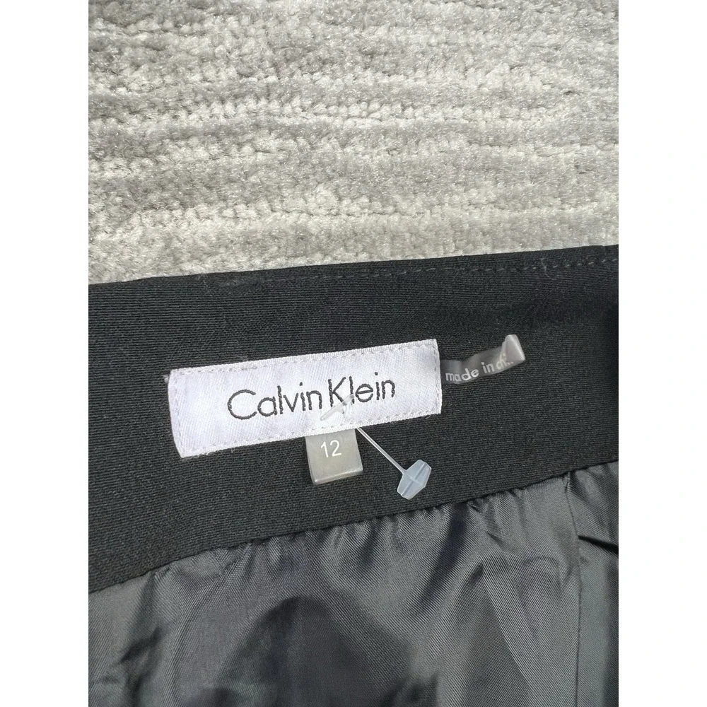 Calvin Klein Skirt‎ Womens 12 Black Faux Wrap Zip Pencil Polyester Blend NWT